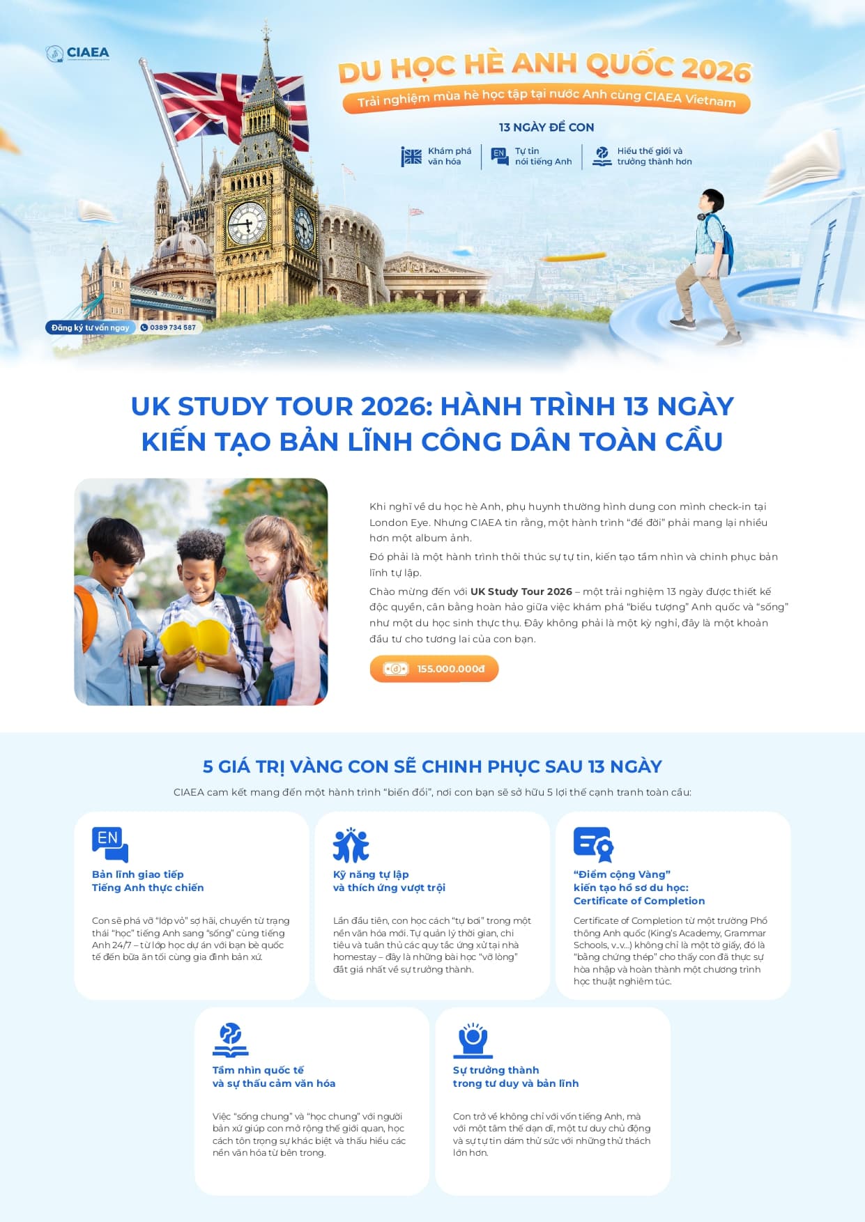 Tờ rơi bảng giá Du Học Hè Anh Quốc 2026